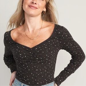 Old Navy Dark Gray Cottagecore Ribbed Long Sleeve Stretch Top Size XS